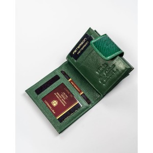 Portfel damski wykonany ze skóry naturalnej w zielonym kolorze zamykany zatrzaskiem i biglem - Peterson