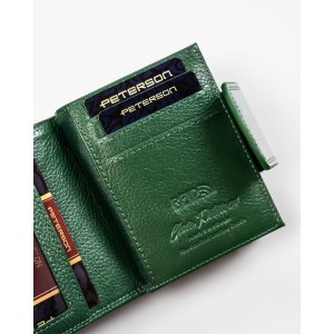 Portfel damski wykonany ze skóry naturalnej w zielonym kolorze zamykany zatrzaskiem i biglem - Peterson