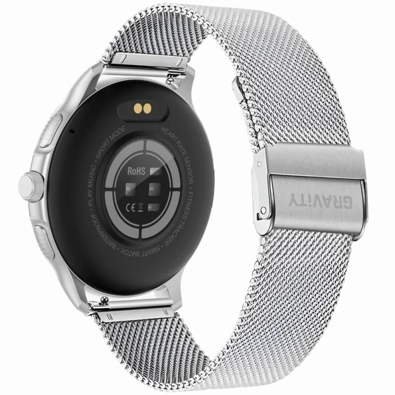 Smartwatch Damski GRAVITY GT12-7 Czarny Pasek Silikonowy + Srebrna Bransoleta