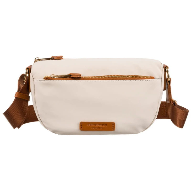 "Nylonowa torebka damska brązowo-beżowa Peterson - front, listonoszka crossbody"