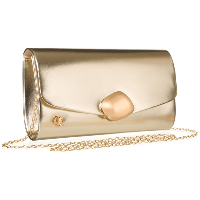 Wizytowa kopertówka damska ze skóry ekologicznej w jasno złotym kolorze - Rovicky