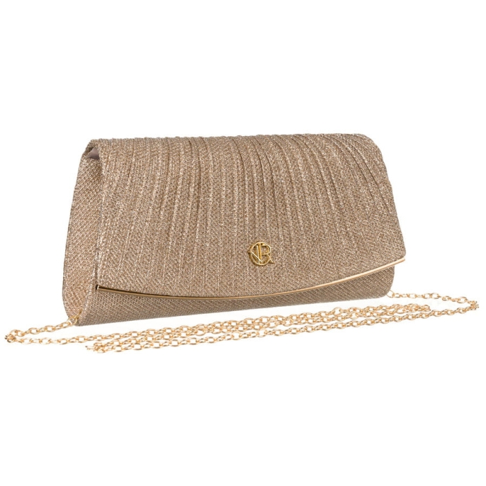 Brokatowa kopertówka damska z tkaniny syntetycznej w kolorze różowego złota - Rovicky