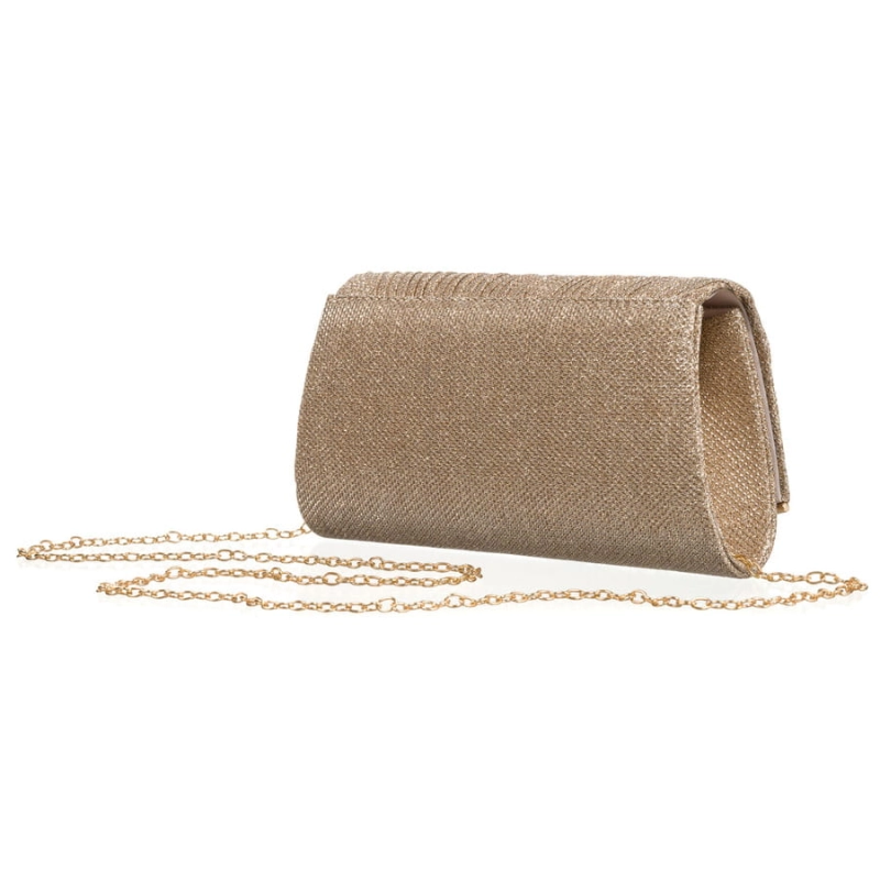 Brokatowa kopertówka damska z tkaniny syntetycznej w kolorze różowego złota - Rovicky