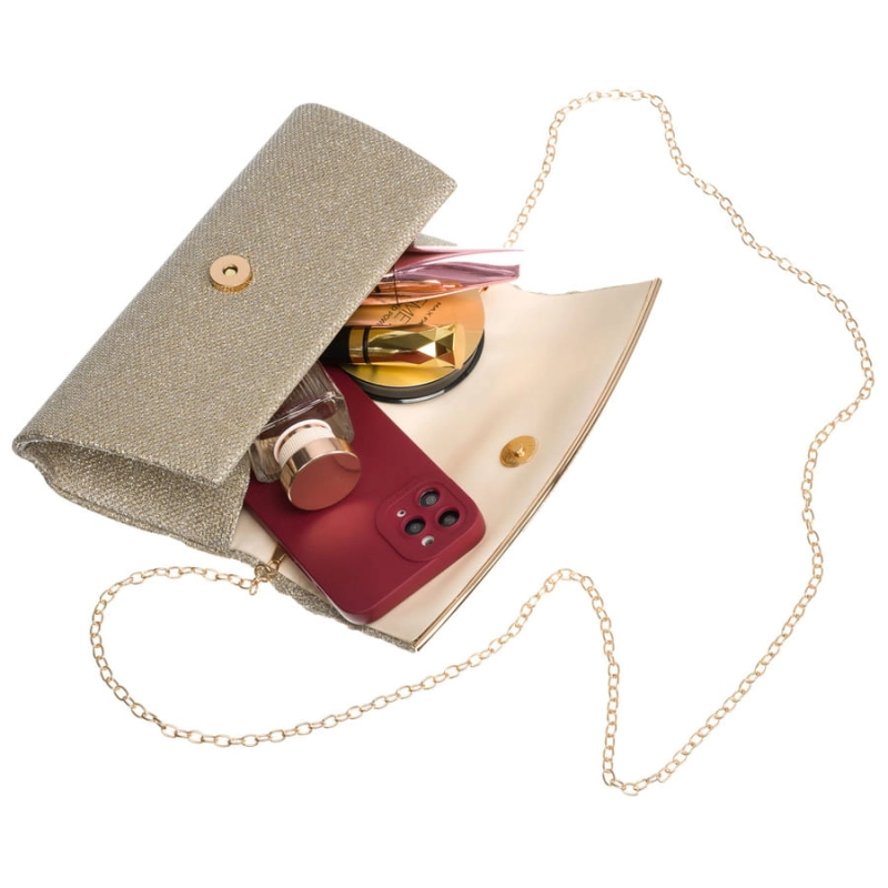 Brokatowa kopertówka damska z tkaniny syntetycznej w kolorze różowego złota - Rovicky