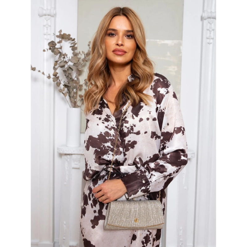 Brokatowa, złota kopertówka damska z tkaniny syntetycznej - Rovicky