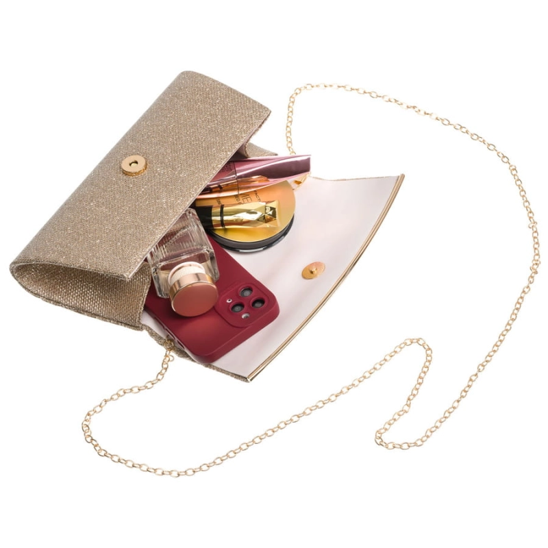 Brokatowa, złota kopertówka damska z tkaniny syntetycznej - Rovicky