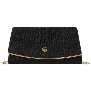 Elegancka, czarna kopertówka damska z tkaniny syntetycznej z marszczeniami - Rovicky