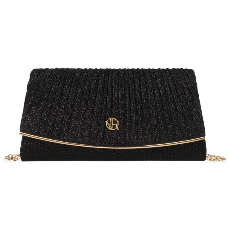 Elegancka, czarna kopertówka damska z tkaniny syntetycznej z marszczeniami - Rovicky