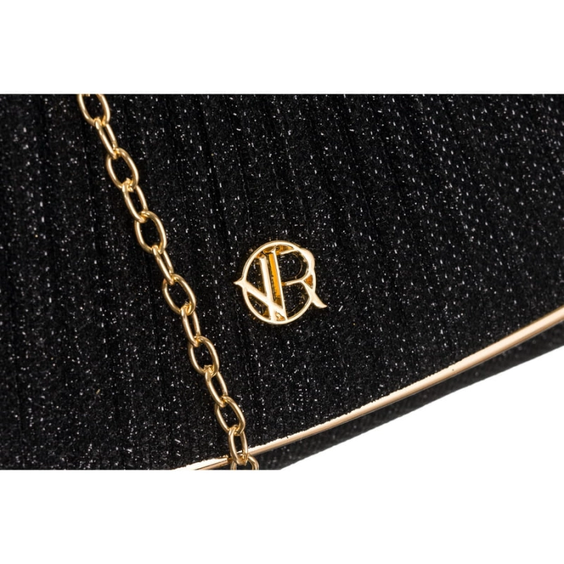 Elegancka, czarna kopertówka damska z tkaniny syntetycznej z marszczeniami - Rovicky