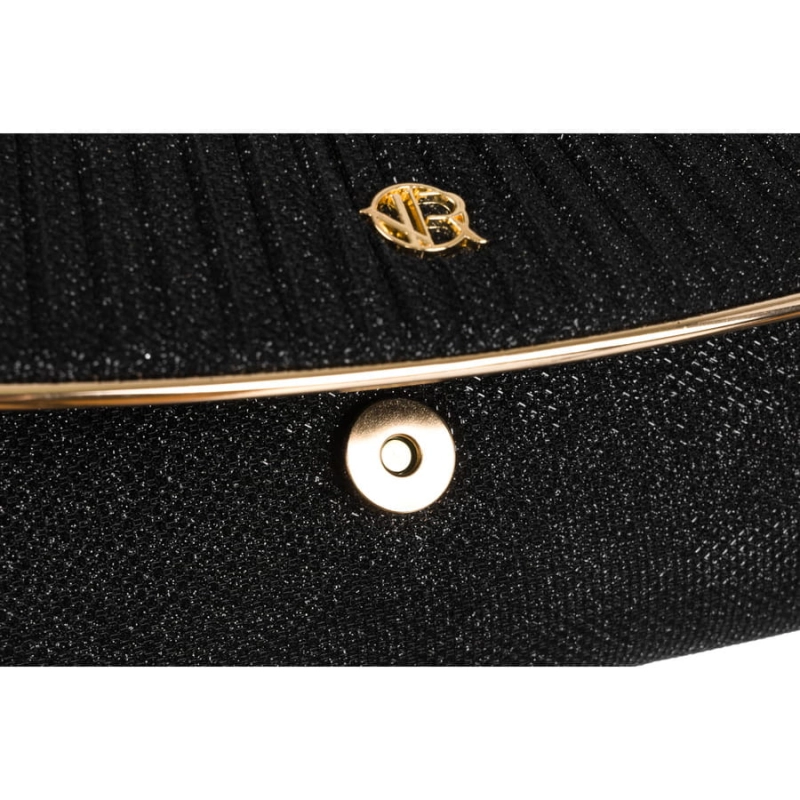 Elegancka, czarna kopertówka damska z tkaniny syntetycznej z marszczeniami - Rovicky