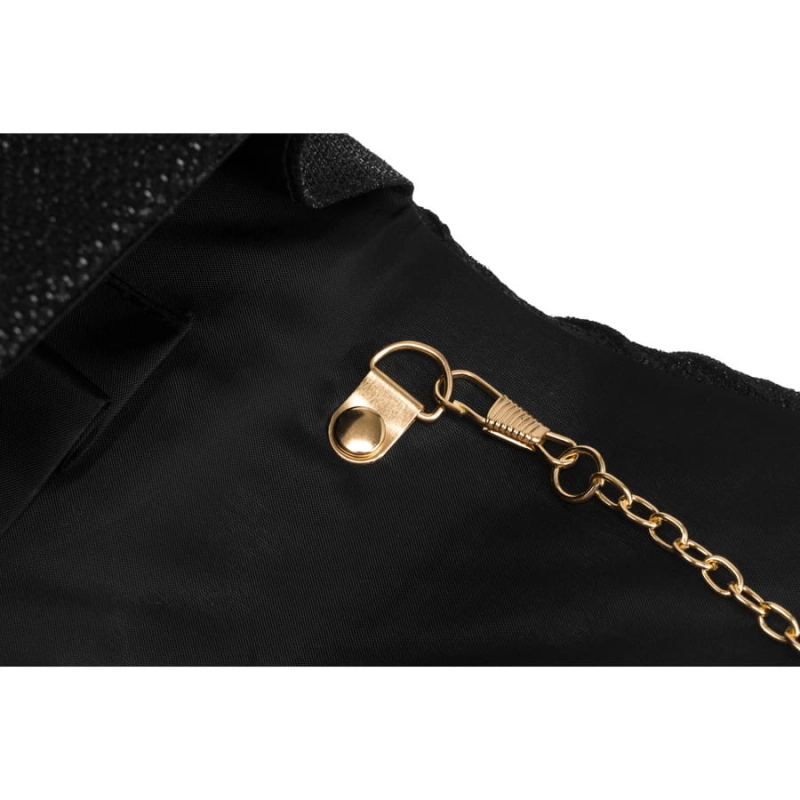 Elegancka, czarna kopertówka damska z tkaniny syntetycznej z marszczeniami - Rovicky