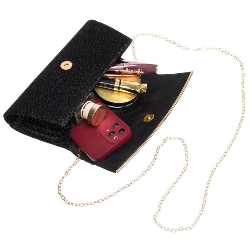 Elegancka, czarna kopertówka damska z tkaniny syntetycznej z marszczeniami - Rovicky