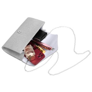 Srebrna kopertówka damska z tkaniny syntetycznej z kieszonką wewnętrzną - Rovicky