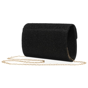 Czarna kopertówka damska ze wzorem w jodełkę zawieszona na łańcuszku - Rovicky