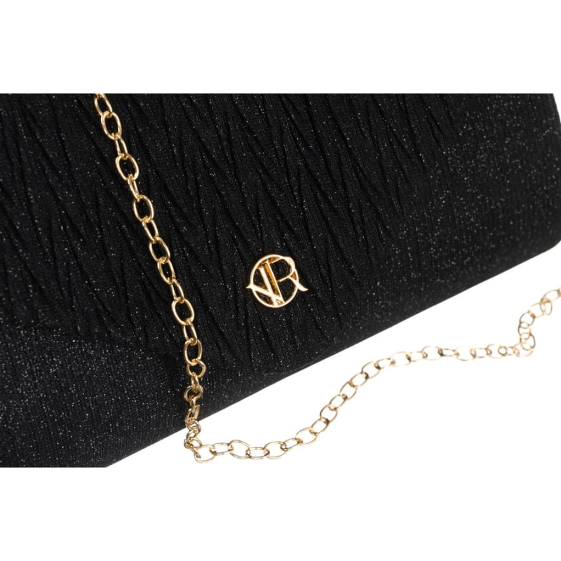 Czarna kopertówka damska ze wzorem w jodełkę zawieszona na łańcuszku - Rovicky