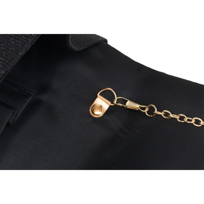 Czarna kopertówka damska ze wzorem w jodełkę zawieszona na łańcuszku - Rovicky