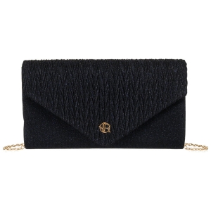 Brokatowa kopertówka damska w granatowym kolorze zawieszona na łańcuszku - Rovicky