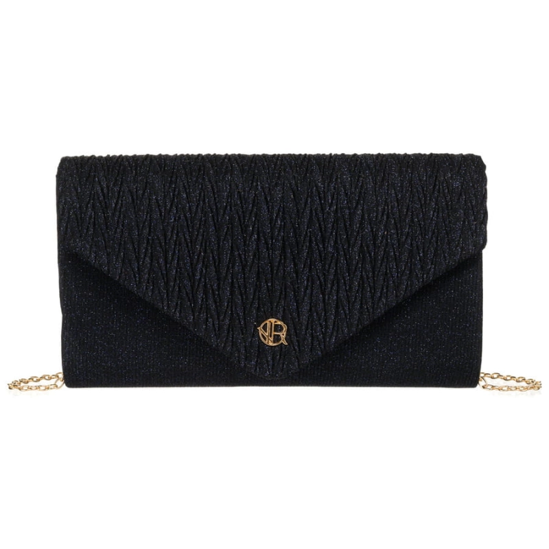 Brokatowa kopertówka damska w granatowym kolorze zawieszona na łańcuszku - Rovicky