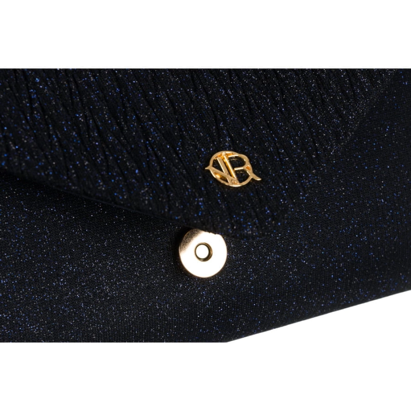 Brokatowa kopertówka damska w granatowym kolorze zawieszona na łańcuszku - Rovicky