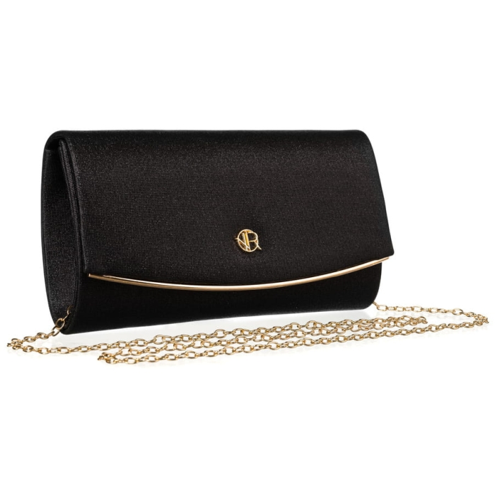 Wieczorowa torebka damska w czarnym kolorze wykonana z tkaniny syntetycznej - Rovicky