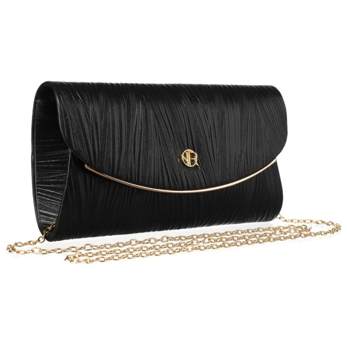 Czarna kopertówka damska ze skóry ekologicznej w prążki - Rovicky