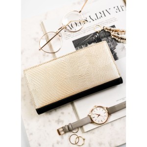 Duży, skórzany, pionowy portfel damski w czarnym kolorze zamykany na magnes - Peterson