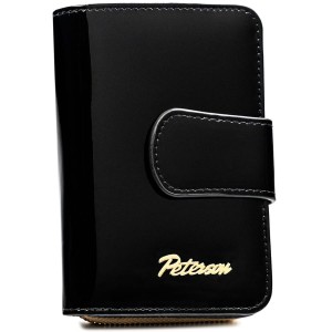 Czarno-złoty, skórzany portfel damski z systemem RFID - Peterson