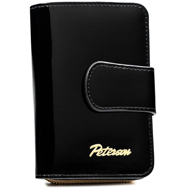 Czarno-złoty, skórzany portfel damski z systemem RFID - Peterson