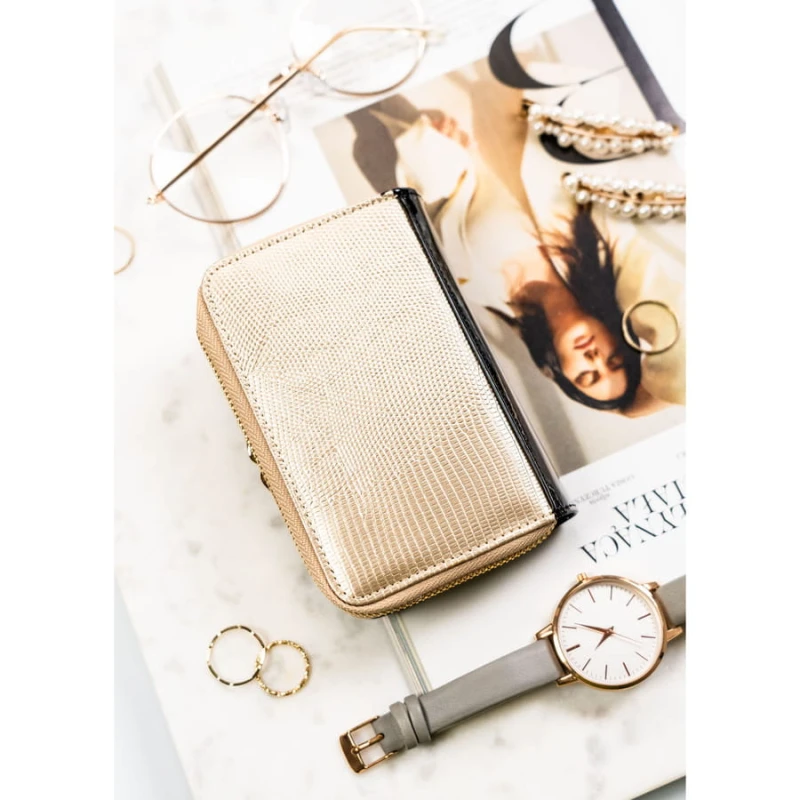 Czarno-złoty, skórzany portfel damski z systemem RFID - Peterson