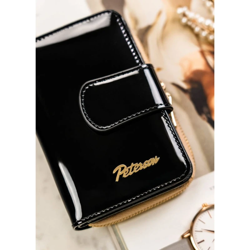 Czarno-złoty, skórzany portfel damski z systemem RFID - Peterson