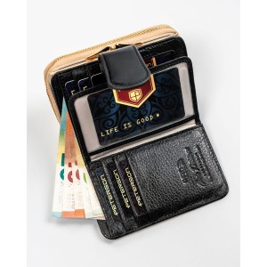 Czarno-złoty, skórzany portfel damski z systemem RFID - Peterson