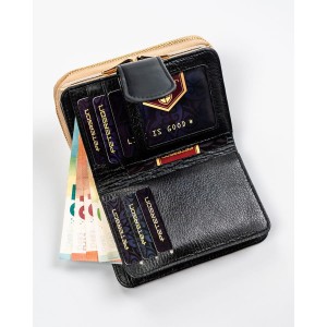 Czarno-złoty, skórzany portfel damski z systemem RFID - Peterson