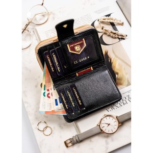 Czarno-złoty, skórzany portfel damski z systemem RFID - Peterson