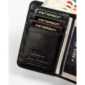 Czarno-złoty, skórzany portfel damski z systemem RFID - Peterson