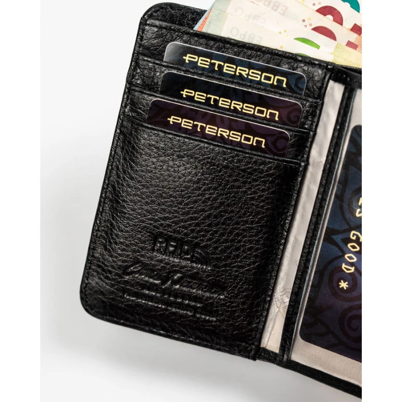 Czarno-złoty, skórzany portfel damski z systemem RFID - Peterson
