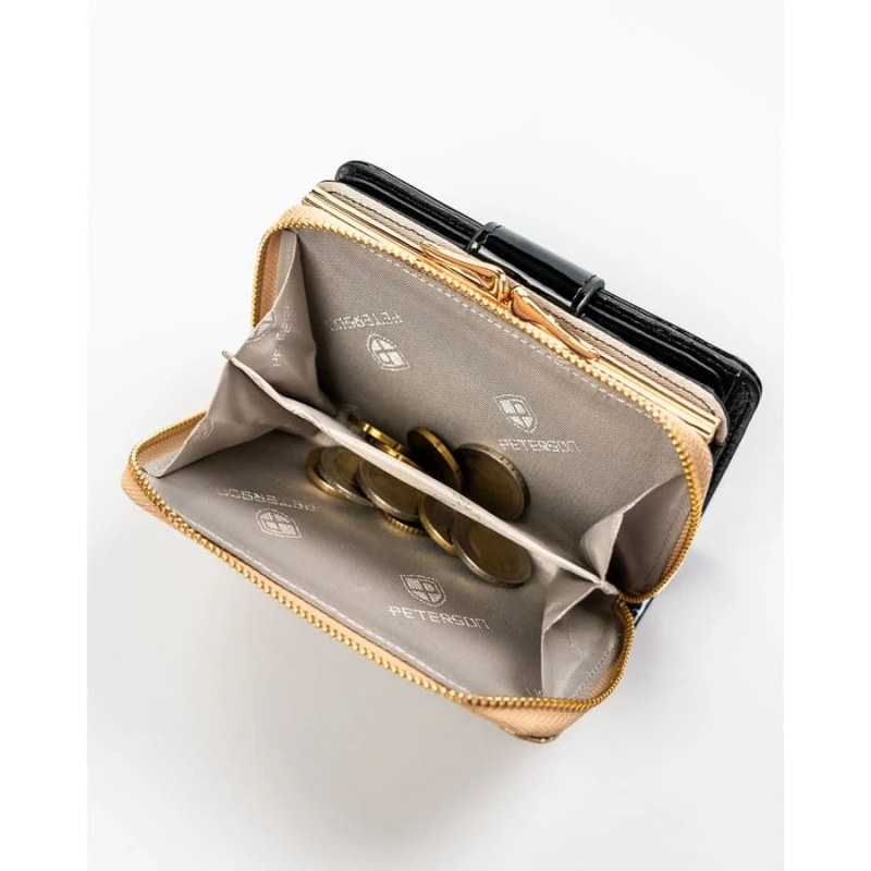 Czarno-złoty, skórzany portfel damski z systemem RFID - Peterson