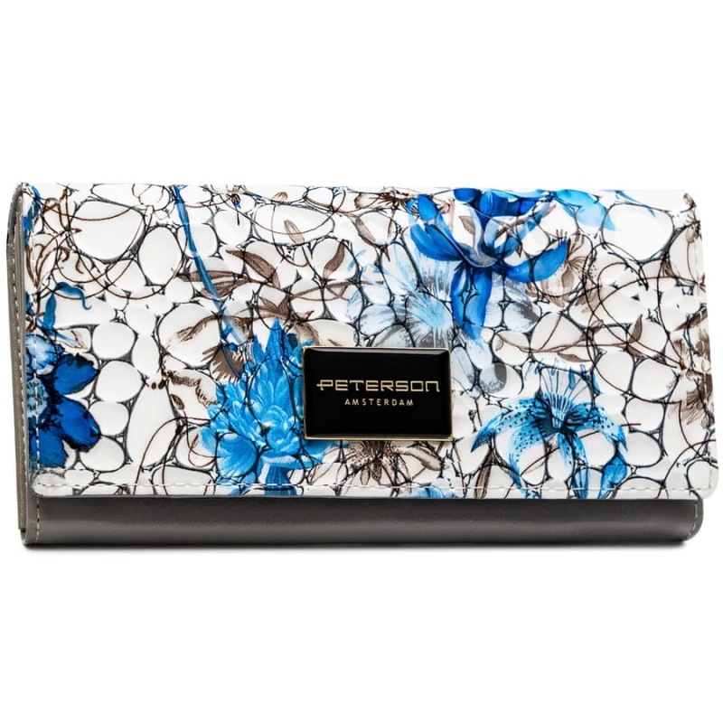 Portfel damski ze skóry naturalnej w kwiatowy wzór wyposażony w system RFID - Peterson