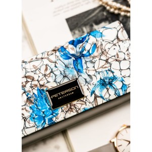 Portfel damski ze skóry naturalnej w kwiatowy wzór wyposażony w system RFID - Peterson