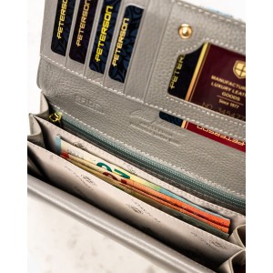 Portfel damski ze skóry naturalnej w kwiatowy wzór wyposażony w system RFID - Peterson