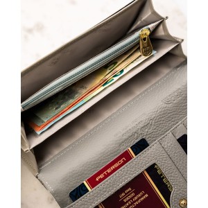 Wielokolorowy, poziomy portfel damski ze skóry naturalnej w kwiatowy wzór - Peterson