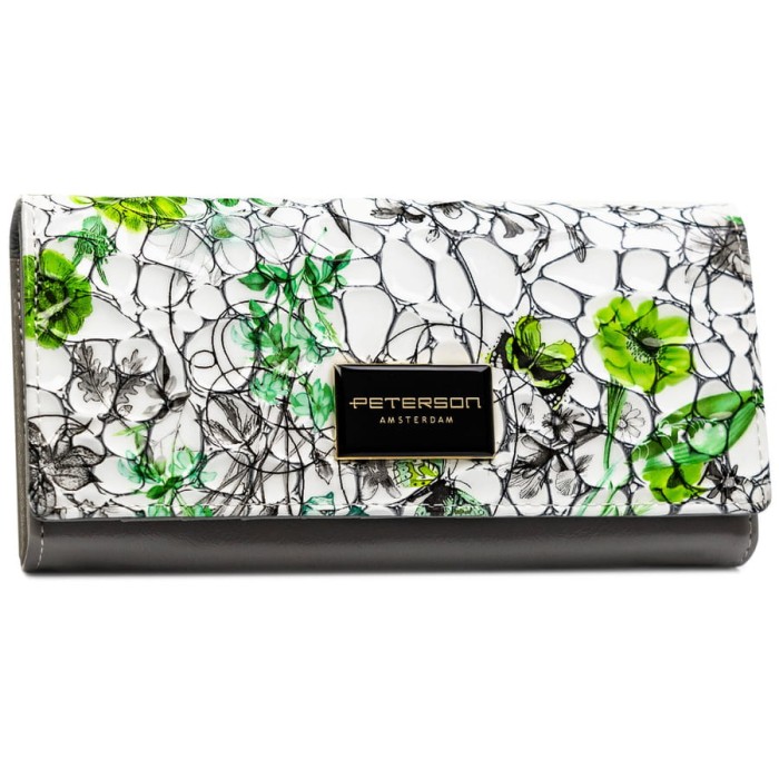 Duży portfel damski Peterson z kolorowym kwiatowym wzorem i złotymi okuciami