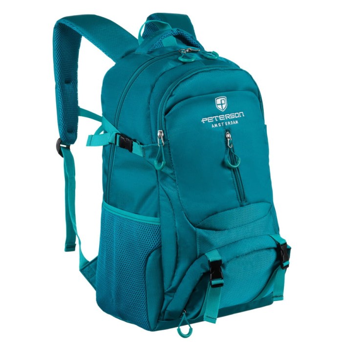Pojemny plecak z poliestru w niebieskim kolorze z licznymi dodatkowymi kieszonkami - Peterson