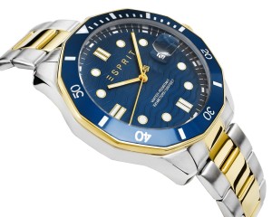 Esprit Kale ES1G367M0095 – męski zegarek bicolor z granatową tarczą na nadgarstku.