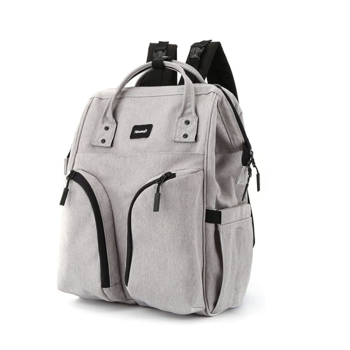 Szary, pojemny plecak damski z poliestru zamykany suwakiem - Himawari
