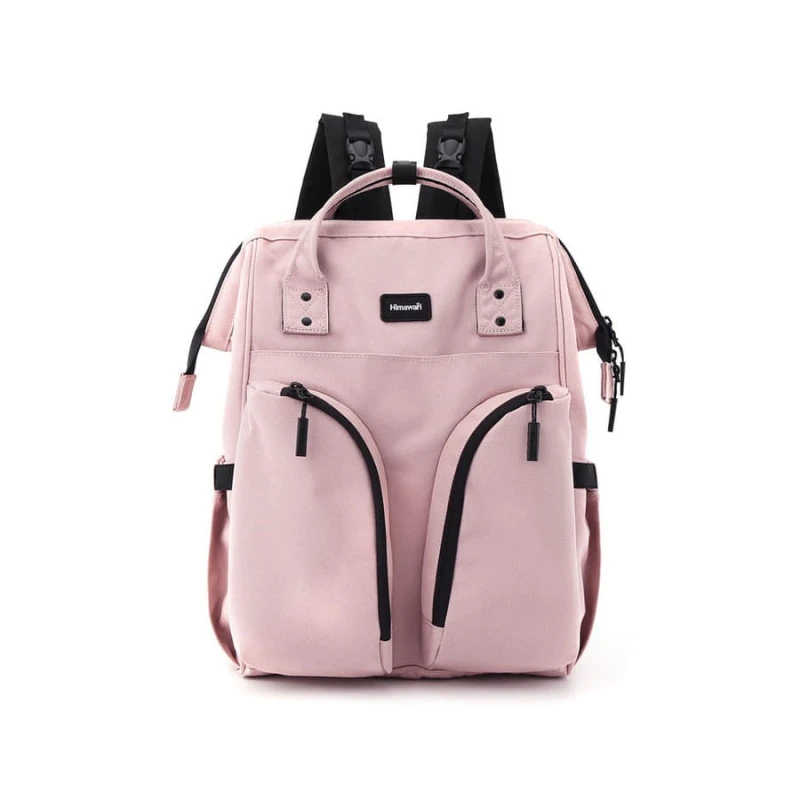 Plecak typu mommy bag w różowym kolorze wyposażony w wiele praktycznych kieszeni - Himawari