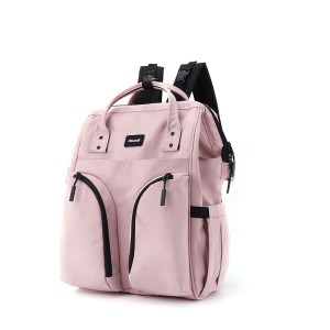 Plecak typu mommy bag w różowym kolorze wyposażony w wiele praktycznych kieszeni - Himawari
