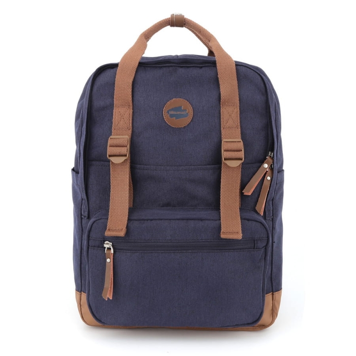 Duży plecak miejski w granatowo-brązowym kolorze z przegrodą na laptopa - Himawari