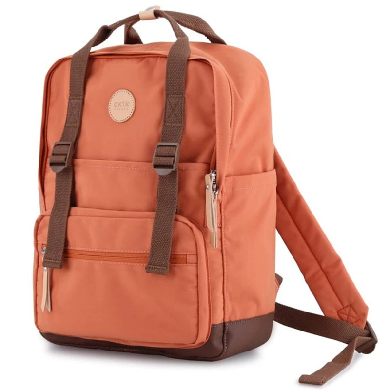 Pomarańczowo-brązowy plecak miejski zamykany suwakami - Himawari