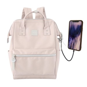 Plecak w kolorze pudrowego różu zawieszony na regulowanych szelkach i wyposażony w port USB - Himawari