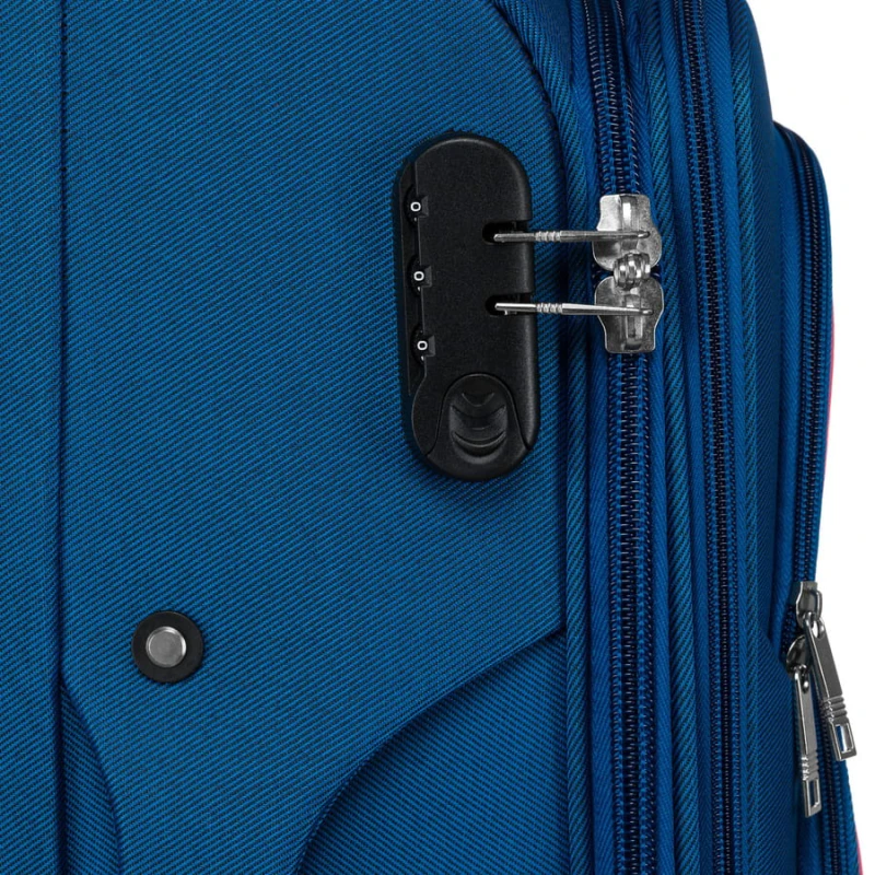 Mała walizka kabinowa z miękkiego materiału poliestrowego w niebiesko-czerwonym kolorze - Peterson